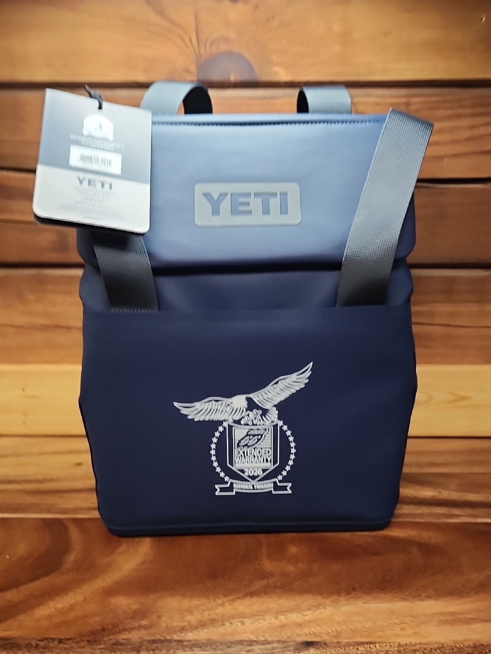 Yeti Navy Blue Roll-Top Backpack with Gray Straps